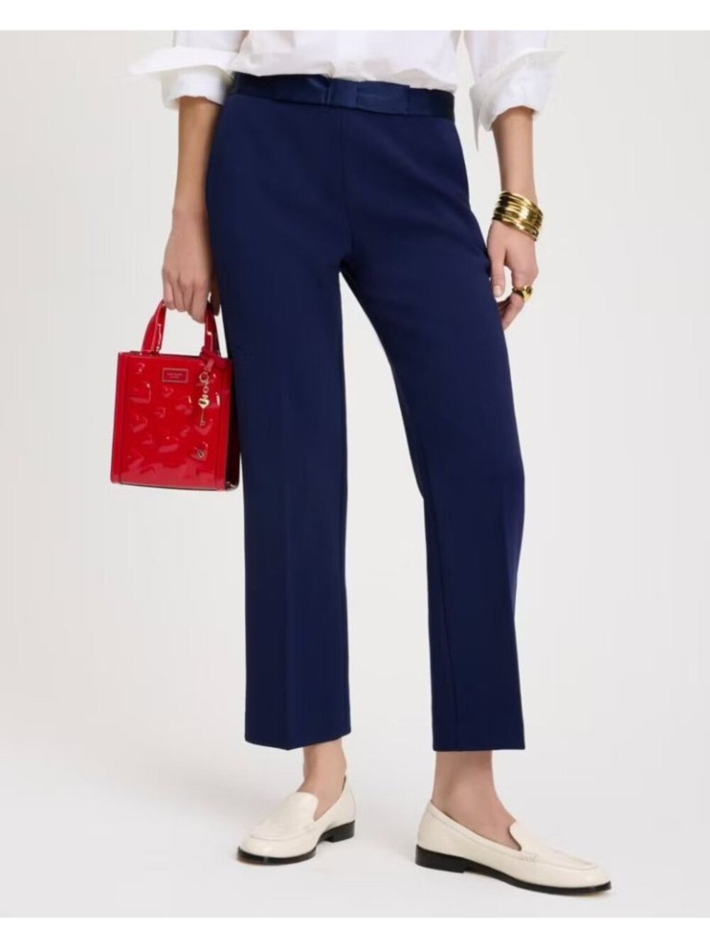 Kate Spade Blue Bow Detail Side Zip Front Pockets Straight Leg Pants Size 12 NWO